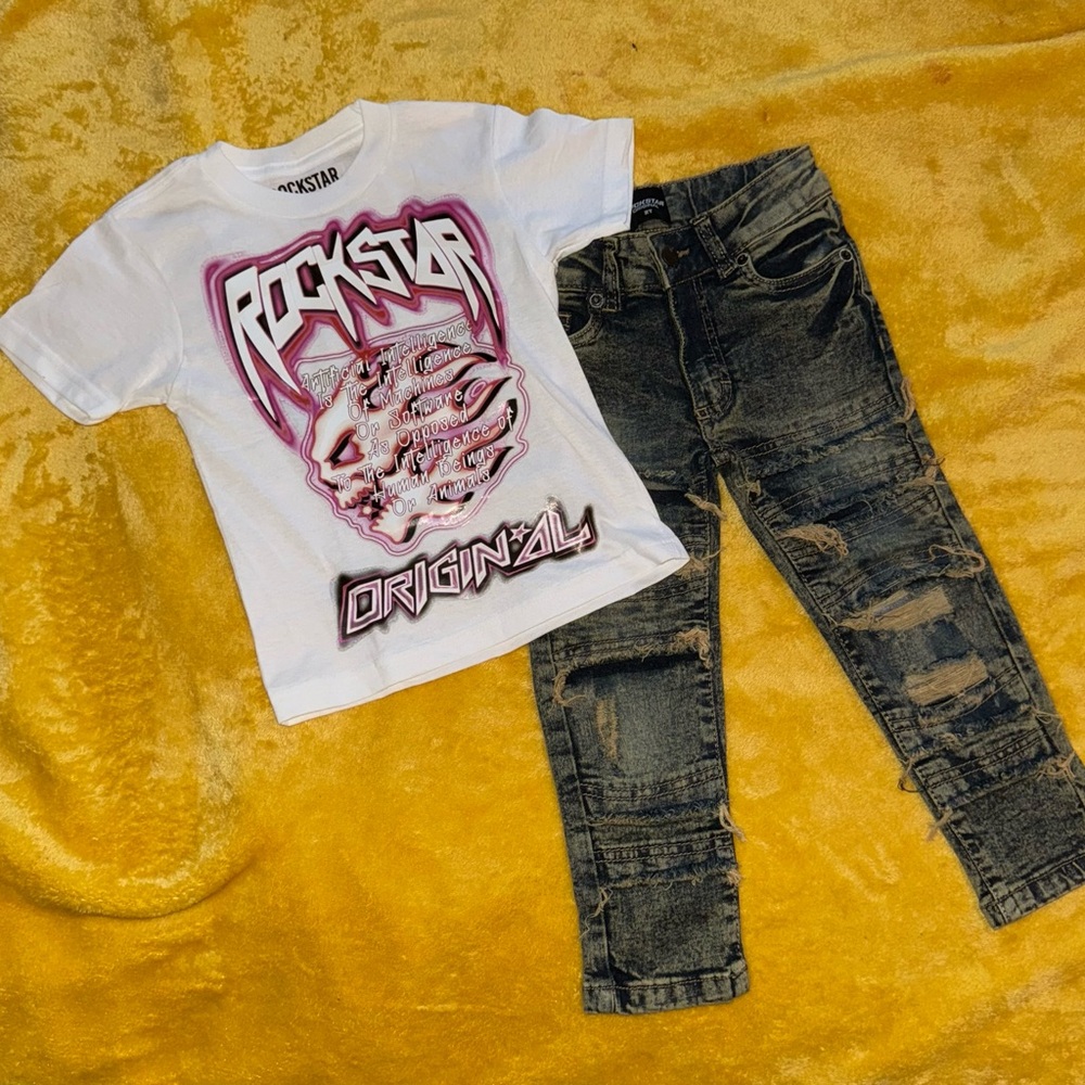 Rockstar Kids Black and White Denim Set
